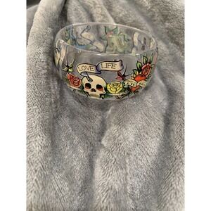 Ed Hardy Clear Acrylic Love Life Rose Skull Dragon Wide Bangle Bracelet